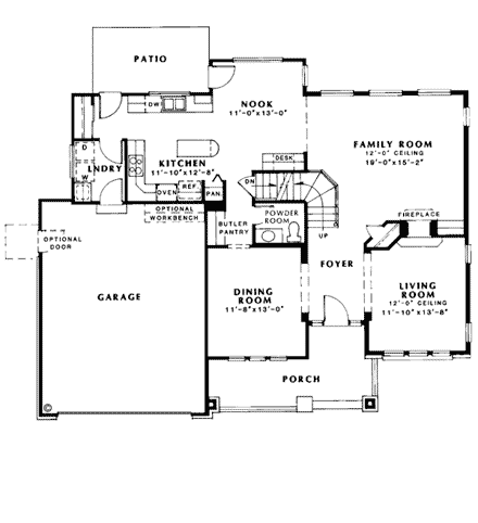 Bungalow, Craftsman, Mediterranean, Traditional House Plan 24263 with 4 Beds, 3 Baths, 2 Car Garage First Level Plan