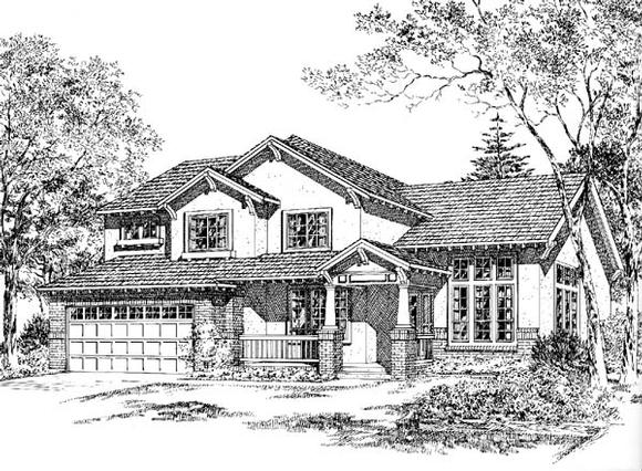 Bungalow, Craftsman, Mediterranean, Traditional House Plan 24263 with 4 Beds, 3 Baths, 2 Car Garage Elevation