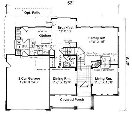 Craftsman, European, French Country House Plan 24264 with 4 Beds, 3 Baths, 2 Car Garage First Level Plan