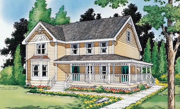 Country, Farmhouse, Victorian House Plan 24301 with 4 Beds, 3 Baths Elevation