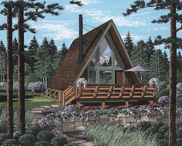 A-Frame, Contemporary, Retro House Plan 24308 with 2 Beds, 1 Baths Elevation