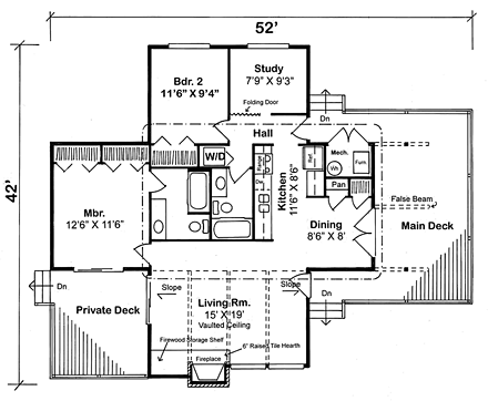 Cabin, Contemporary House Plan 24311 with 2 Beds, 2 Baths First Level Plan