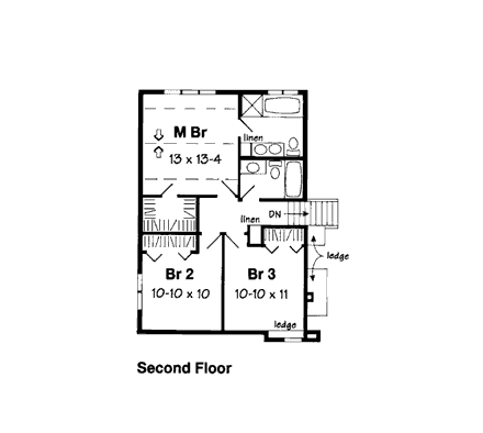Traditional House Plan 24552 with 4 Beds, 3 Baths, 2 Car Garage Second Level Plan