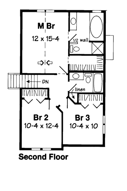 Traditional House Plan 24553 with 4 Beds, 3 Baths, 3 Car Garage Second Level Plan