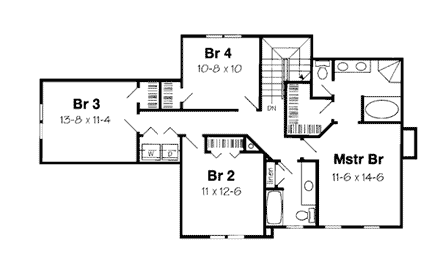 Colonial, Country, Farmhouse, Traditional House Plan 24600 with 4 Beds, 3 Baths, 2 Car Garage Second Level Plan