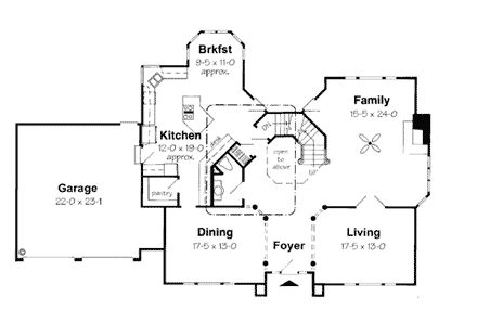 Colonial, European, Traditional House Plan 24652 with 3 Beds, 4 Baths, 2 Car Garage First Level Plan