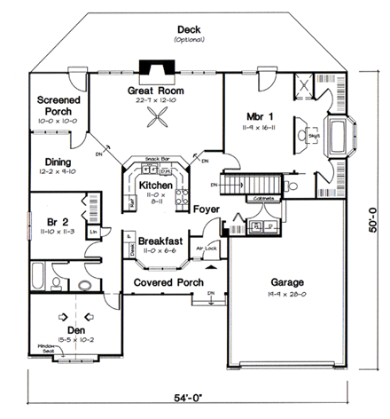 Country, Ranch, Traditional House Plan 24714 with 2 Beds, 2 Baths, 2 Car Garage First Level Plan