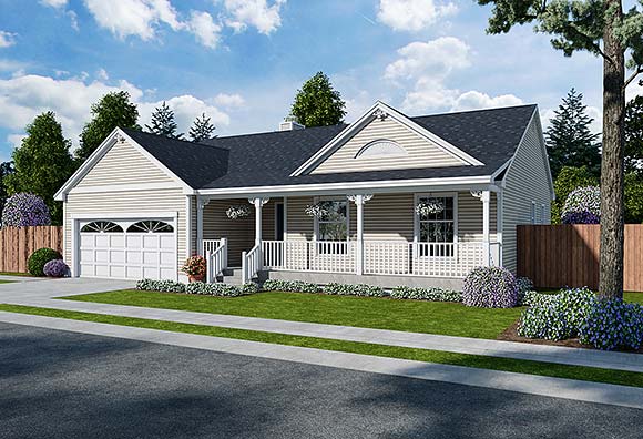 Bungalow, Country, Southern, Traditional House Plan 24721 with 3 Beds, 2 Baths, 2 Car Garage Elevation