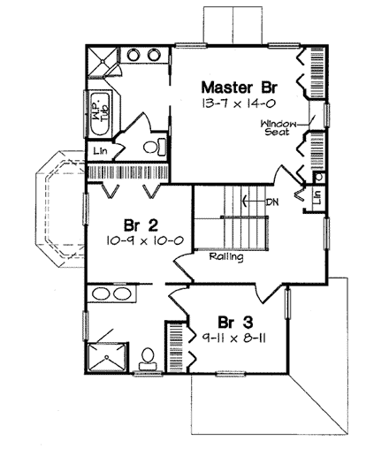 Bungalow, Country, Narrow Lot House Plan 24729 with 3 Beds, 3 Baths Second Level Plan