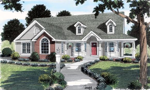 Cape Cod, Country, One-Story, Ranch, Southern, Traditional House Plan 24738 with 3 Beds, 2 Baths, 2 Car Garage Elevation