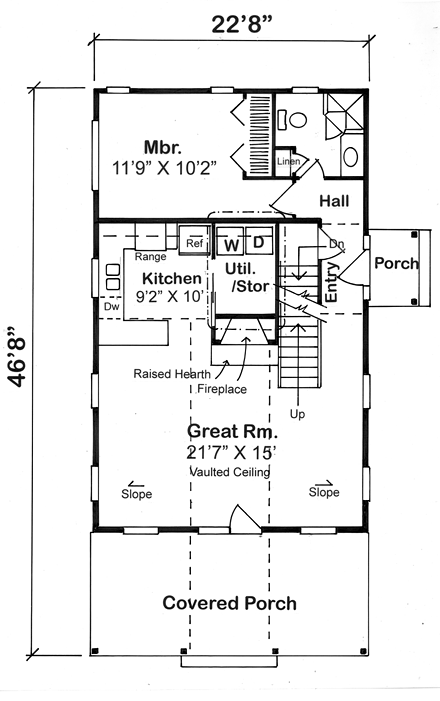 Coastal, Contemporary, Cottage House Plan 24740 with 2 Beds, 2 Baths First Level Plan