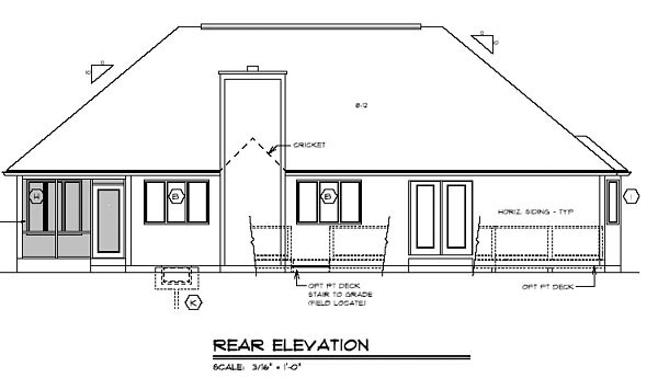 Country, Ranch, Traditional House Plan 24744 with 3 Beds, 2 Baths, 2 Car Garage Rear Elevation