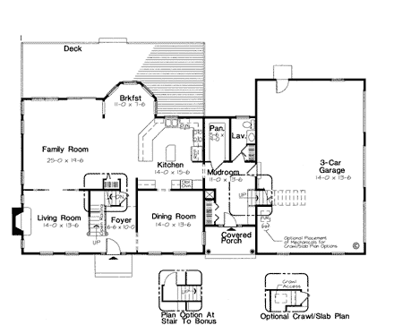 Colonial House Plan 24752 with 3 Beds, 3 Baths, 3 Car Garage First Level Plan