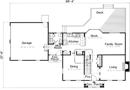 Colonial House Plan 24753 with 3 Beds, 3 Baths, 2 Car Garage First Level Plan