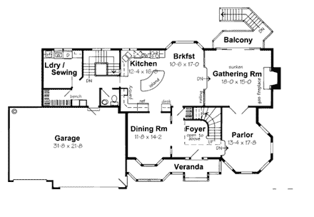 Victorian House Plan 24800 with 5 Beds, 4 Baths, 3 Car Garage First Level Plan