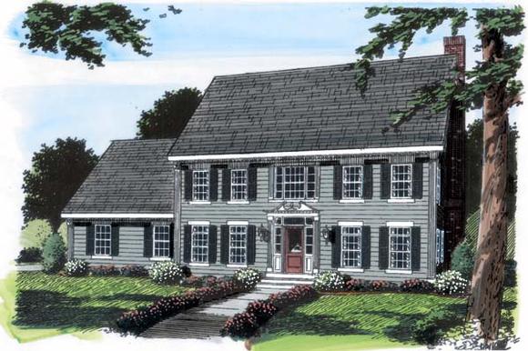 Colonial House Plan 24970 with 4 Beds, 3 Baths, 2 Car Garage Elevation