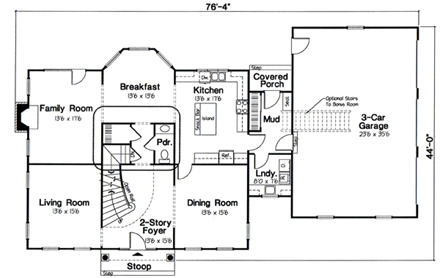 Colonial House Plan 24971 with 4 Beds, 4 Baths, 3 Car Garage First Level Plan