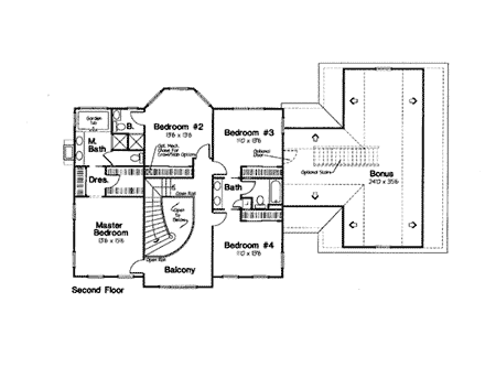 Colonial House Plan 24971 with 4 Beds, 4 Baths, 3 Car Garage Second Level Plan
