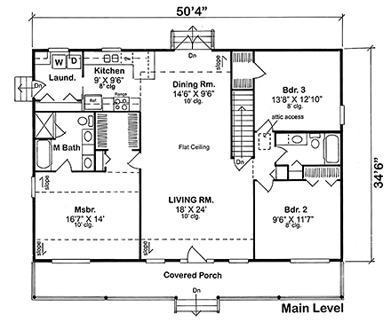 Country, Farmhouse, Ranch, Southern House Plan 25101 with 3 Beds, 2 Baths First Level Plan