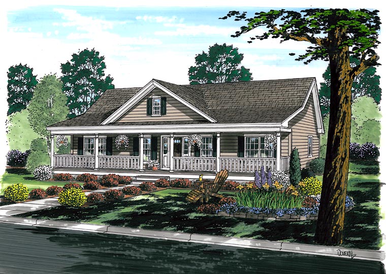 Country, Farmhouse, Ranch, Southern House Plan 25101 with 3 Beds, 2 Baths Elevation