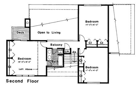 Contemporary House Plan 26115 with 4 Beds, 2 Baths, 2 Car Garage Second Level Plan