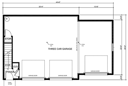 Cape Cod, Country 3 Car Garage Apartment Plan 30031 with 1 Beds, 1 Baths First Level Plan