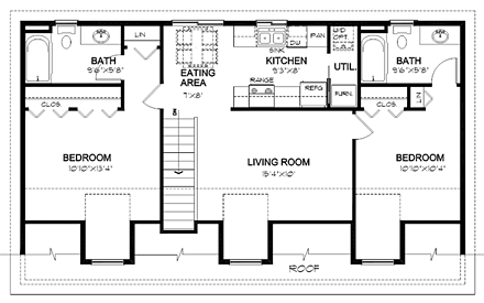 Cape Cod, Country, Traditional 3 Car Garage Apartment Plan 30032 with 2 Beds, 2 Baths Second Level Plan