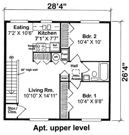 Contemporary, Modern Garage-Living Plan 30040 with 2 Beds, 1 Baths, 2 Car Garage Second Level Plan