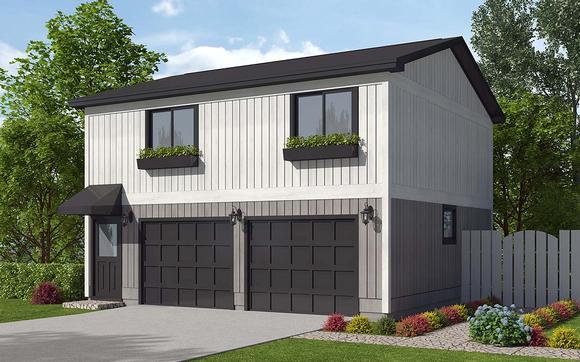 Contemporary, Modern Garage-Living Plan 30040 with 2 Beds, 1 Baths, 2 Car Garage Elevation