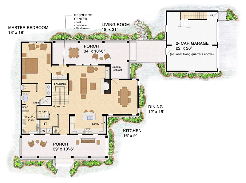 Country, Farmhouse, Traditional House Plan 30500 with 3 Beds, 3 Baths, 2 Car Garage Level One