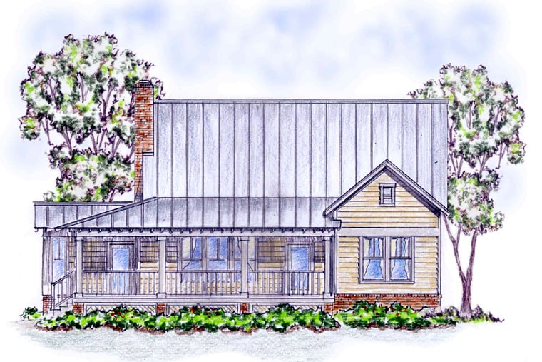 Country, Farmhouse, Traditional House Plan 30500 with 3 Beds, 3 Baths, 2 Car Garage Rear Elevation