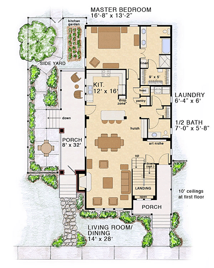 Bungalow, Coastal, Cottage, Country, Farmhouse, Traditional House Plan 30501 with 3 Beds, 3 Baths First Level Plan