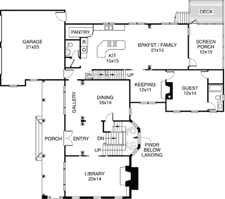 Colonial, Southern House Plan 32211 with 5 Beds, 6 Baths, 2 Car Garage First Level Plan