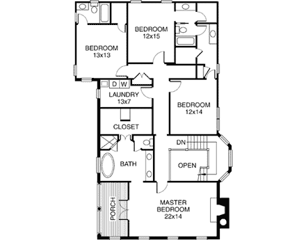 Colonial, Southern House Plan 32211 with 5 Beds, 6 Baths, 2 Car Garage Second Level Plan