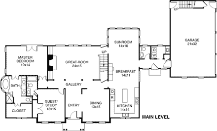 Cape Cod, Colonial, Southern, Traditional House Plan 32218 with 3 Beds, 4 Baths, 3 Car Garage First Level Plan