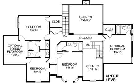 European, Traditional House Plan 32230 with 5 Beds, 5 Baths, 3 Car Garage Second Level Plan