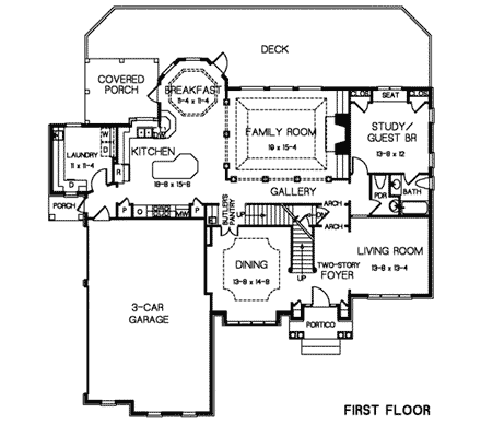 European, Traditional House Plan 32244 with 4 Beds, 5 Baths, 3 Car Garage First Level Plan