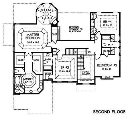 European, Traditional House Plan 32244 with 4 Beds, 5 Baths, 3 Car Garage Second Level Plan