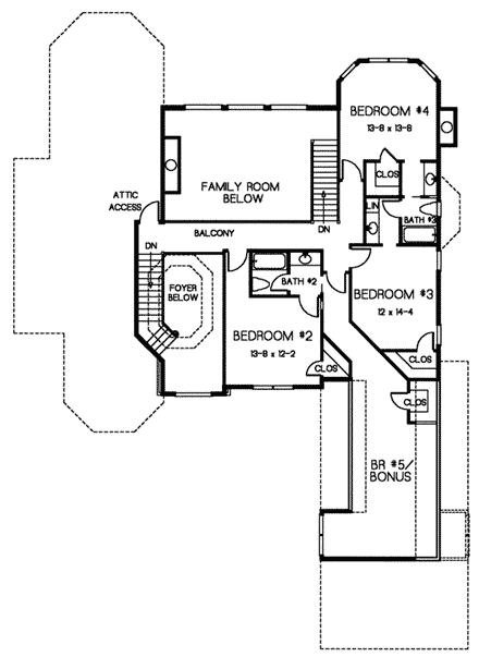 European, Southern House Plan 32245 with 4 Beds, 4 Baths, 3 Car Garage Second Level Plan