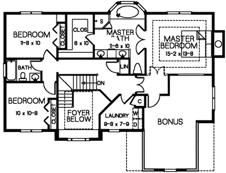 European, Traditional House Plan 32251 with 3 Beds, 3 Baths, 2 Car Garage Second Level Plan