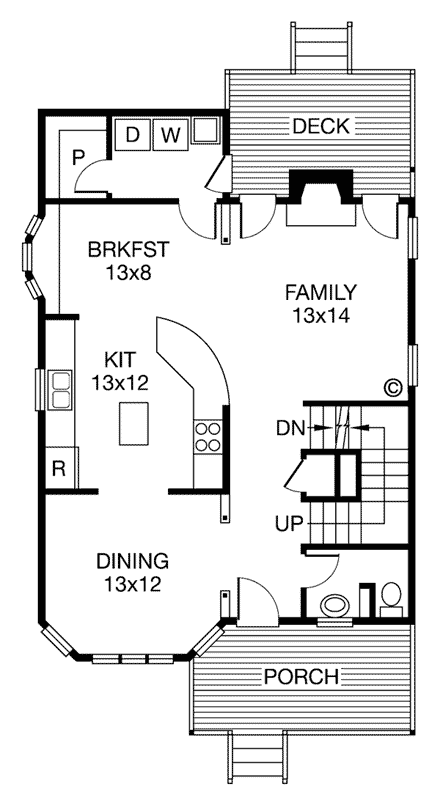 Cottage, Country, Narrow Lot, Victorian House Plan 32436 with 3 Beds, 3 Baths First Level Plan