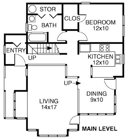 Bungalow, Cottage, Victorian House Plan 32505 with 2 Beds, 2 Baths First Level Plan
