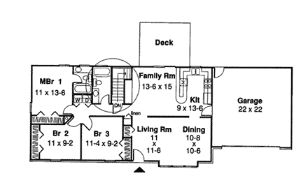 One-Story, Ranch House Plan 34004 with 3 Beds, 2 Baths, 2 Car Garage First Level Plan