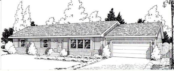 One-Story, Ranch House Plan 34004 with 3 Beds, 2 Baths, 2 Car Garage Elevation