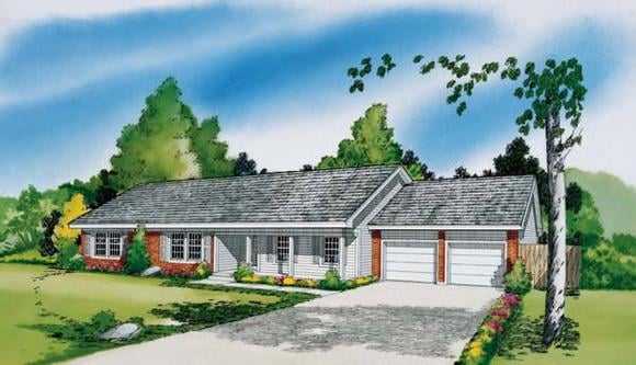 Ranch House Plan 34011 with 3 Beds, 2 Baths, 2 Car Garage Elevation