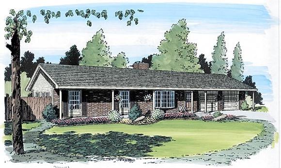 One-Story, Ranch, Traditional House Plan 34014 with 4 Beds, 2 Baths, 2 Car Garage Elevation