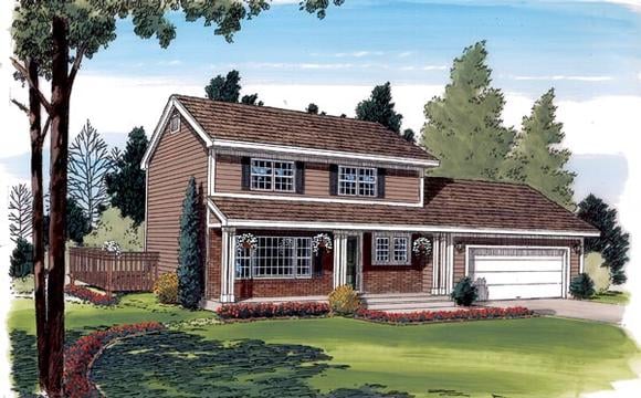 Traditional House Plan 34018 with 3 Beds, 3 Baths, 2 Car Garage Elevation