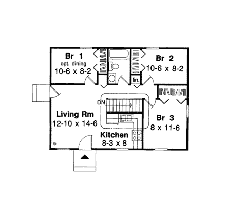Cabin, One-Story, Ranch House Plan 34020 with 3 Beds, 1 Baths First Level Plan