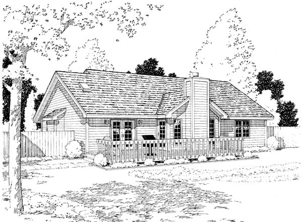 Country, European, One-Story, Ranch, Traditional House Plan 34029 with 3 Beds, 2 Baths, 2 Car Garage Rear Elevation