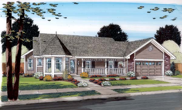 Country, One-Story, Ranch, Traditional Plan with 1583 Sq. Ft., 3 Bedrooms, 2 Bathrooms, 2 Car Garage Elevation